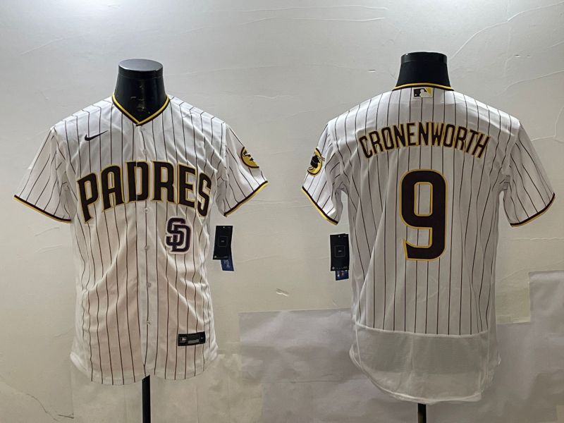 Men San Diego Padres 9 Cronenworth White Stripe Elite 2025 Nike MLB Jersey style 5